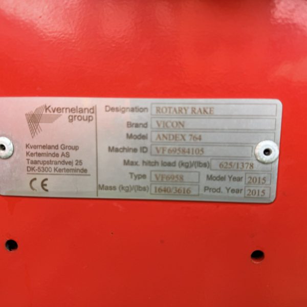 Vicon andex 764 Dubbele hark midden afleg